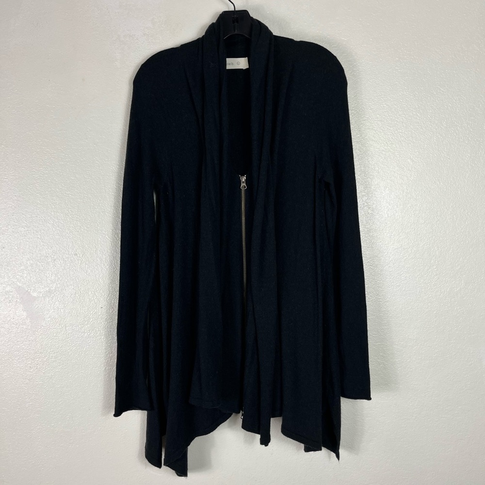 Laurie B waterfall zip wool blend cardigan sweater in black size large